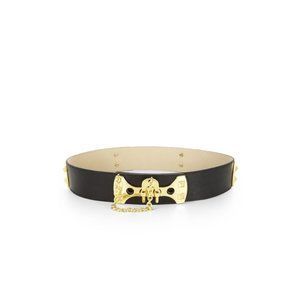 BCBGMAXAZRIA U-TOGGLE GOLD BLACK WAIST BELT S